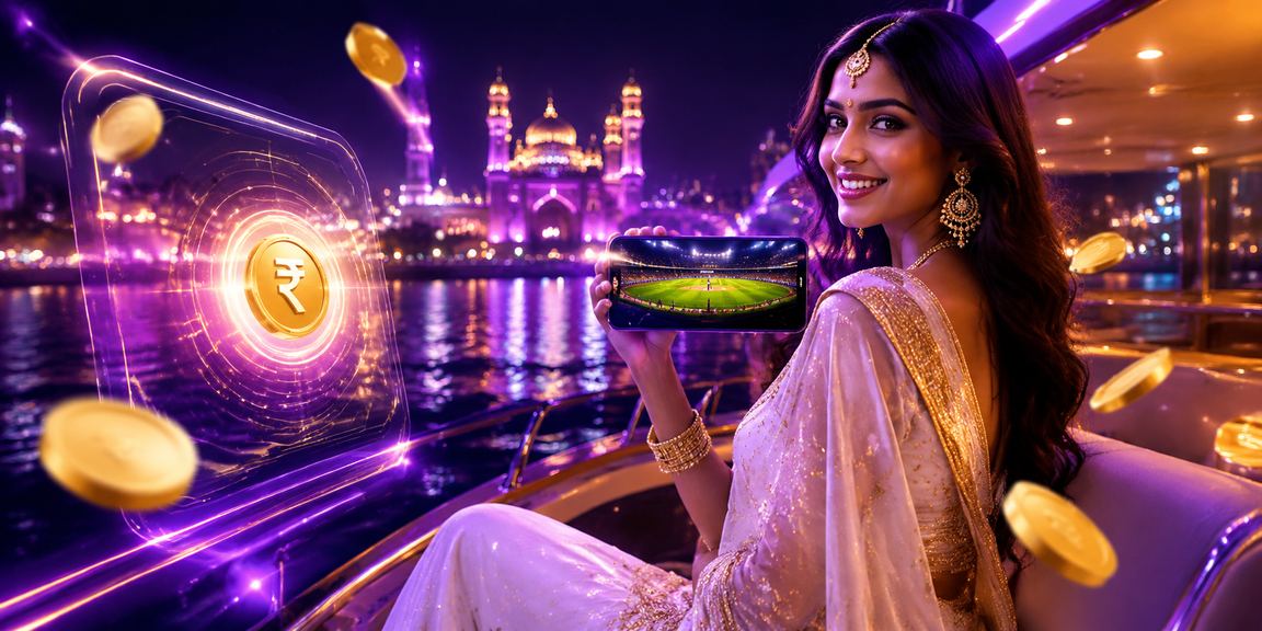 Indian woman playing cricket betting on mobile