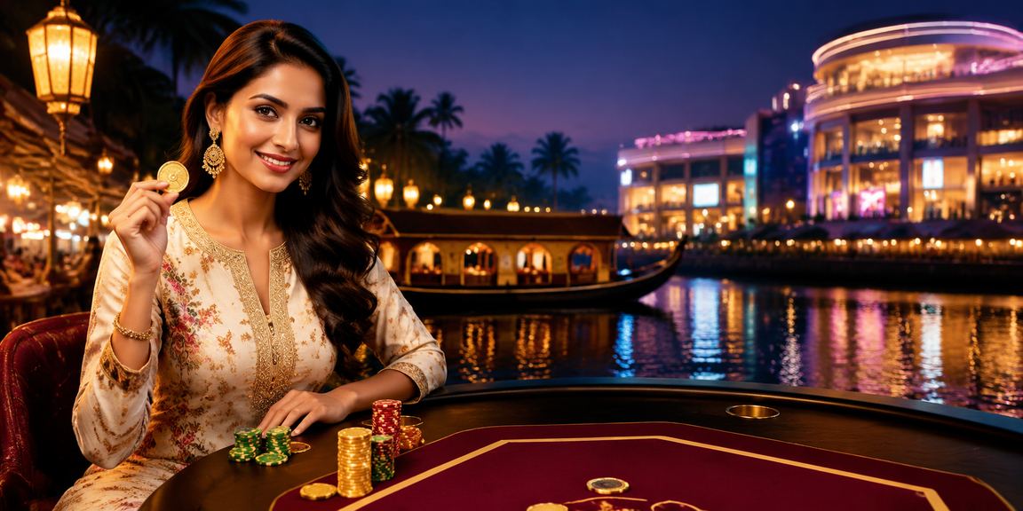 Teen Patti player in Kerala backwaters setting